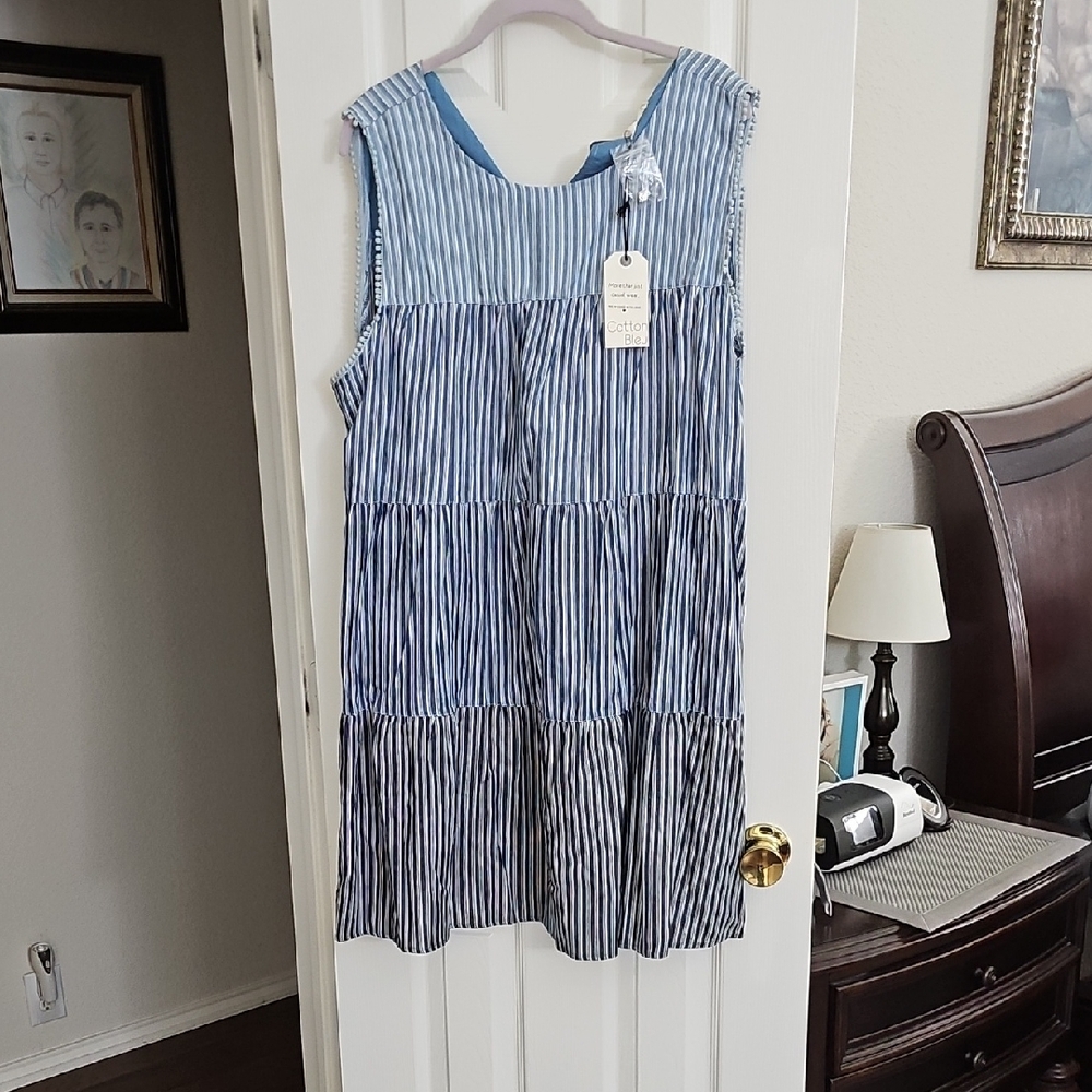 Blue Striped Sleeveless Dress